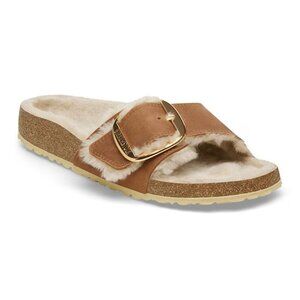 Birkenstock Madrid Big Buckle Shearling Oiled Leather - Cognac sandals 36